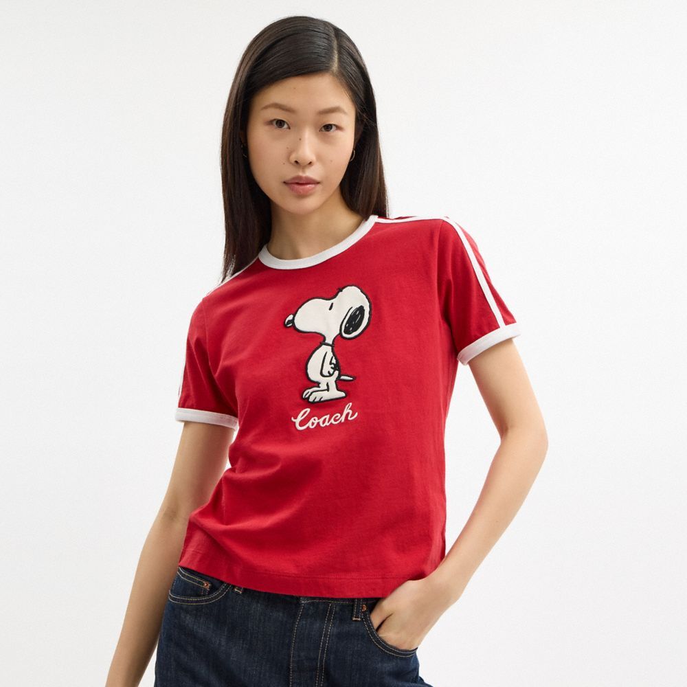 【Coach】Coach X Peanuts Ringer T Shirt In Organic Cotton  紅