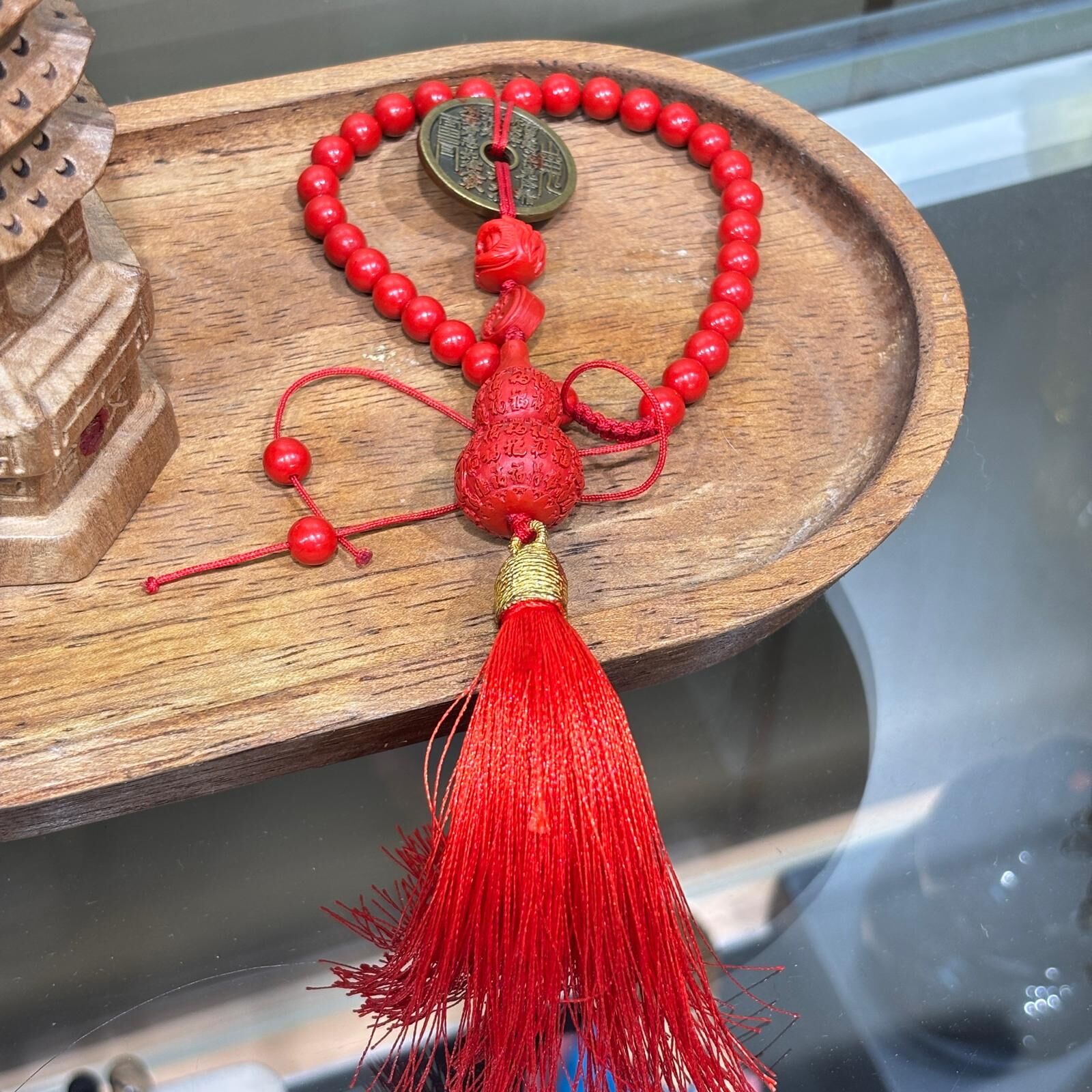 HKHF1222-051 山鬼花錢硃砂百福葫蘆掛件 (A49)