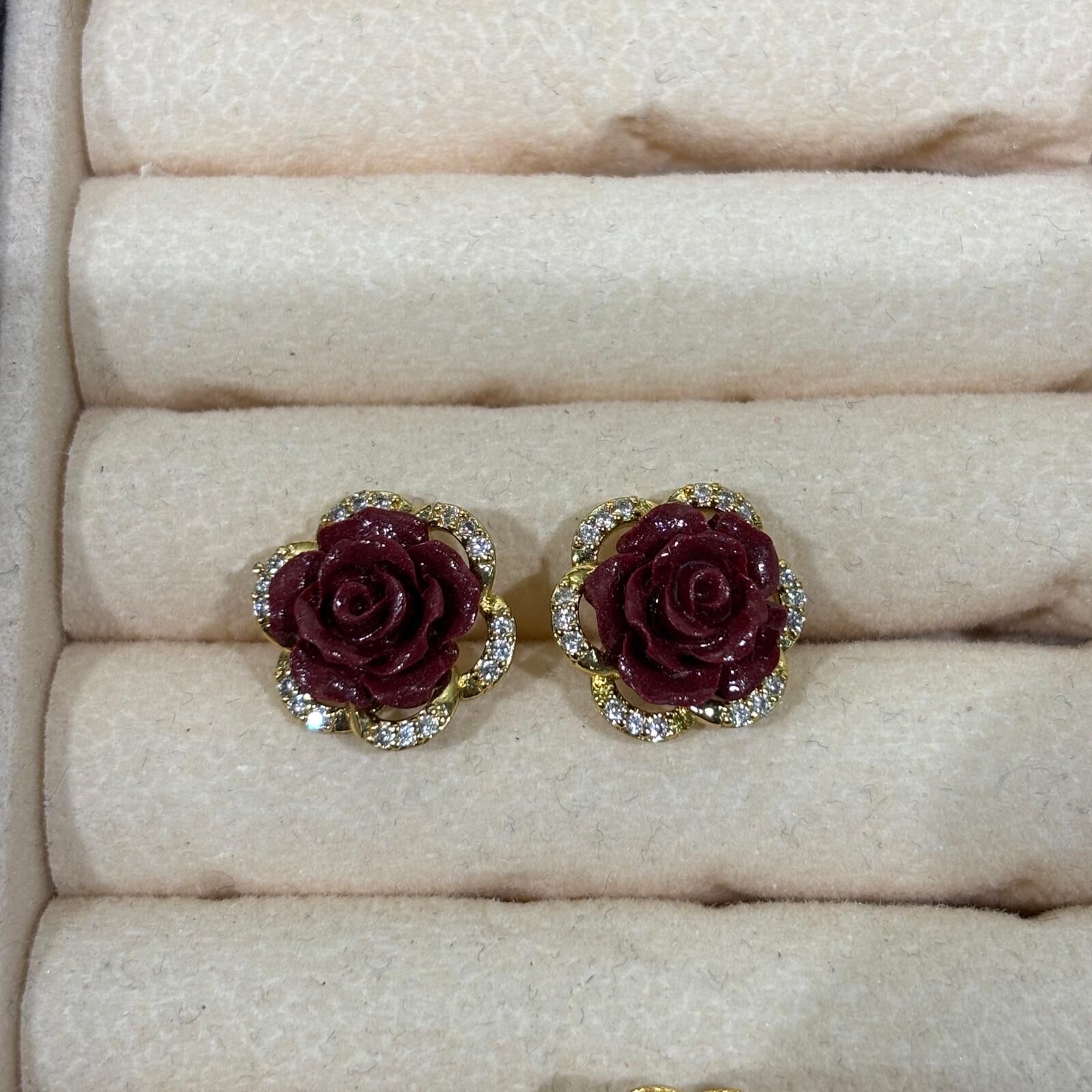 HKHF1222-058 紫金砂玫瑰耳環 (A56)