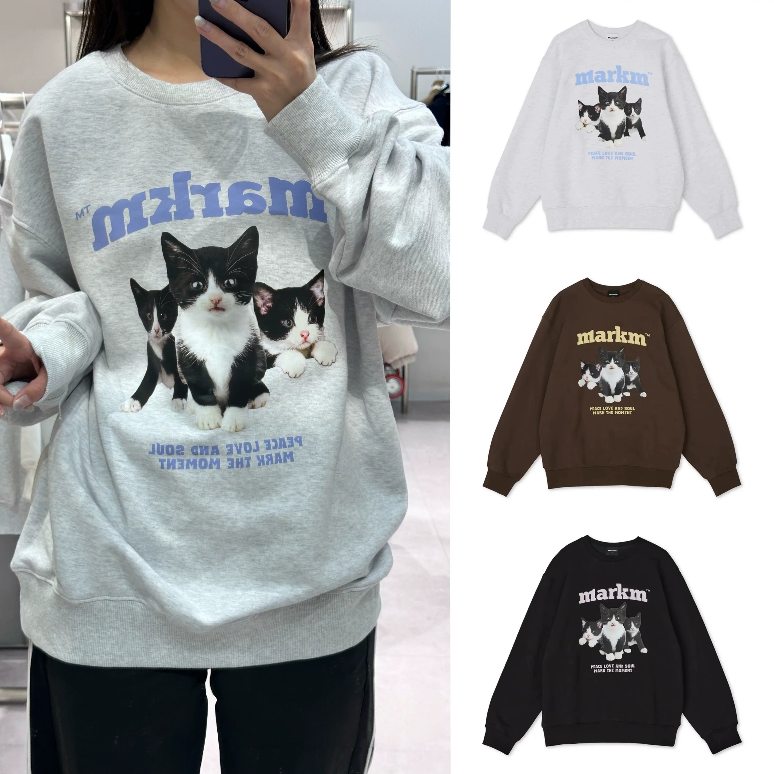 【預購】KM122210 Markm 貓咪印花圓領上衣
