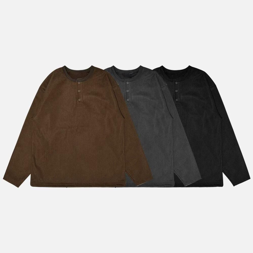 淨色半開胸長袖衫(薄絨毛底) T5873