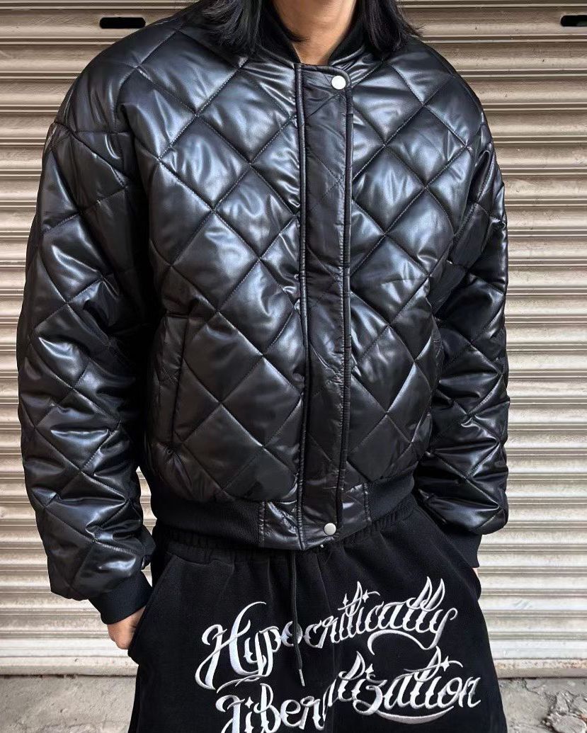 暗菱格紋拉鍊外套(薄夾棉) JK2748