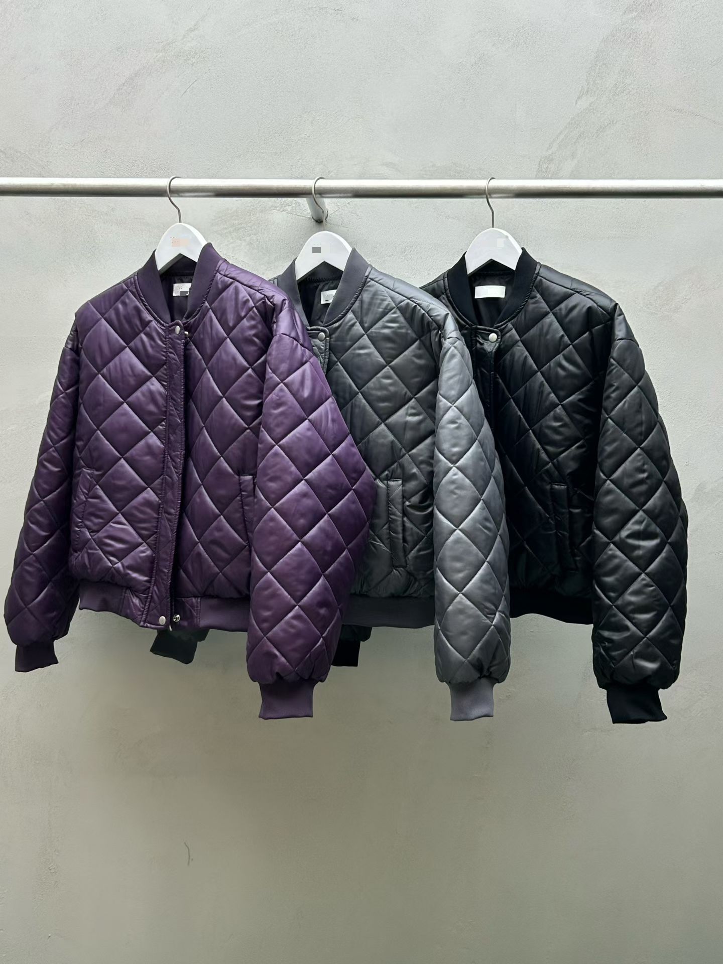 暗菱格紋拉鍊外套(薄夾棉) JK2748