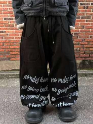 英文字可束腳運動褲(薄抓毛底) P3232