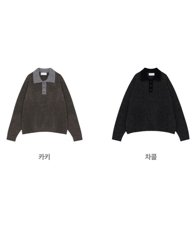 Polo領拼色針織衫 T5880