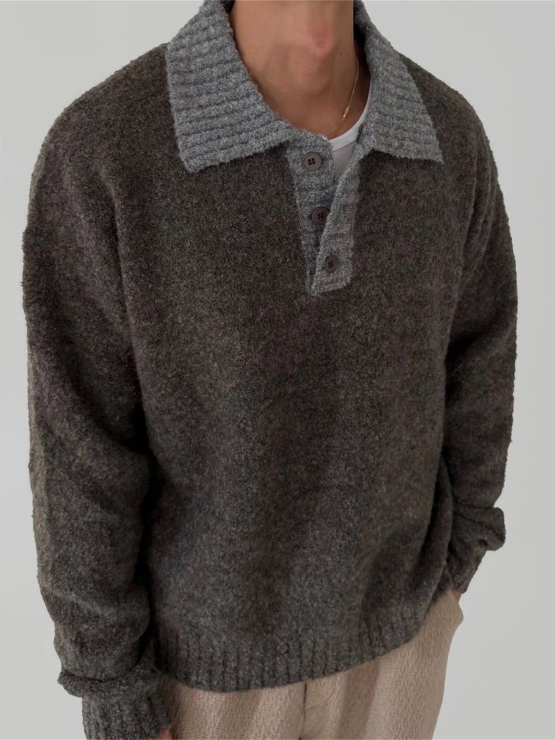 Polo領拼色針織衫 T5880