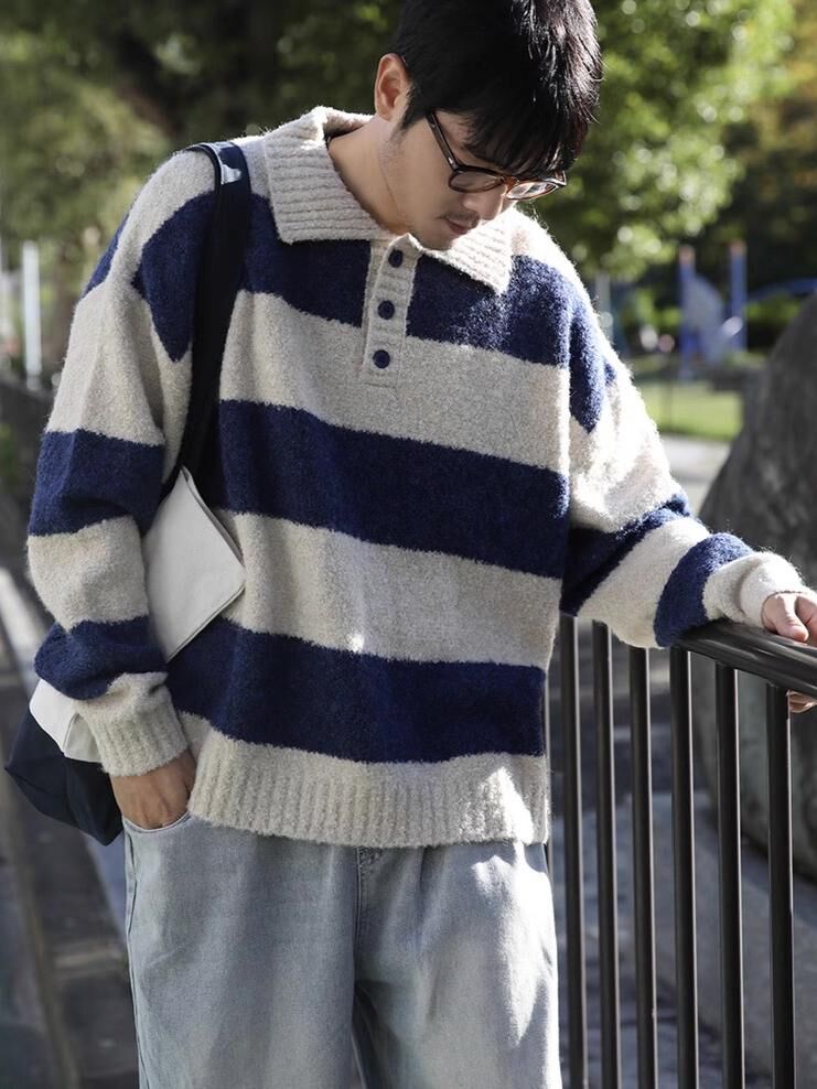 Polo領橫間針織衫 T5878