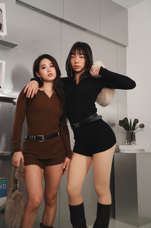 顯瘦針織套裝（兩件式附腰帶）