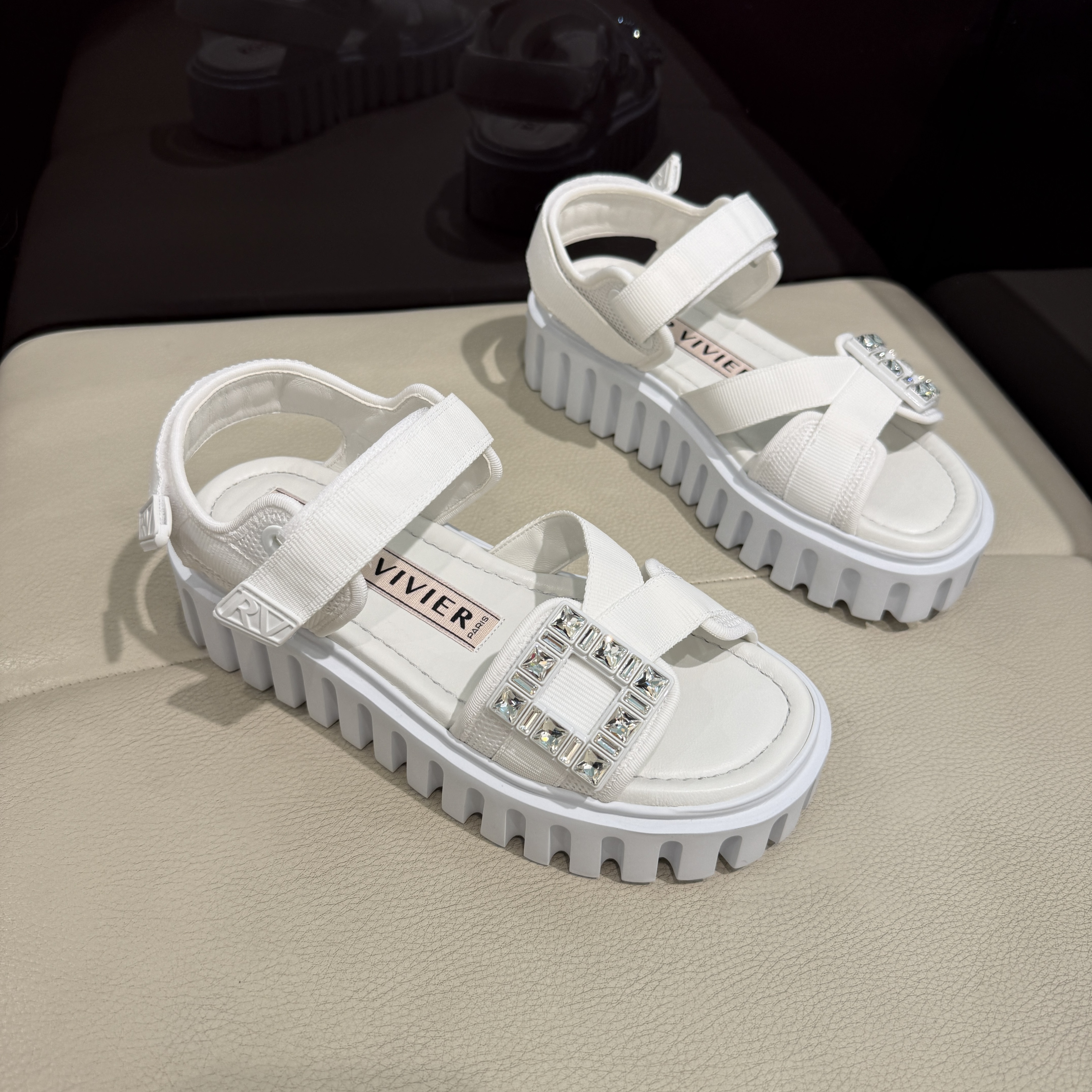 Roger Vivier Viv go thick trekky sandals white