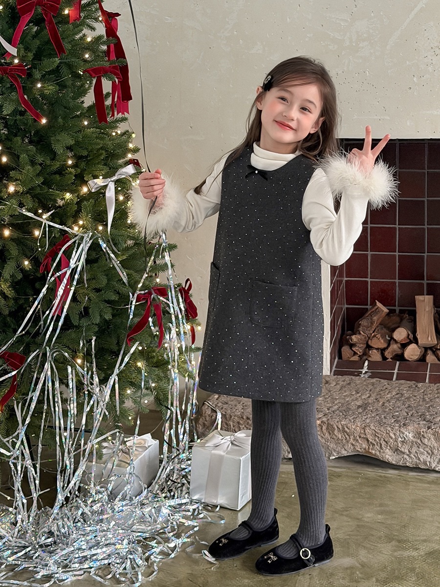 自帶復古濾鏡毛呢背心裙/米白上衣