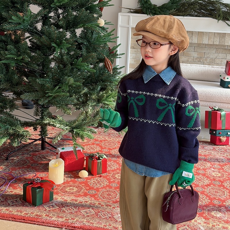 兩色節日氛圍蝴蝶結上衣