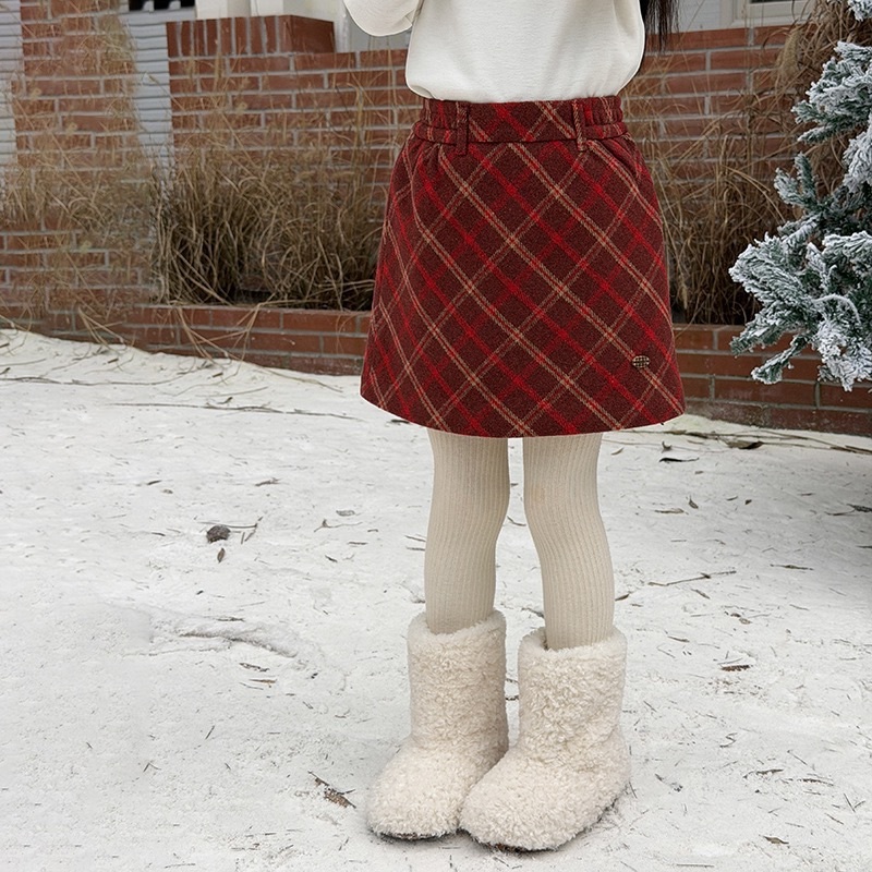 紅色格子毛呢裙