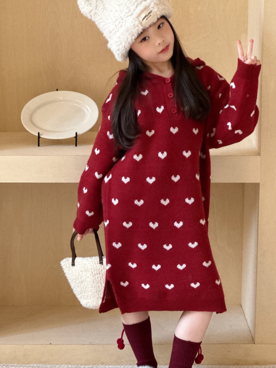 滿滿愛心針織連帽洋裝