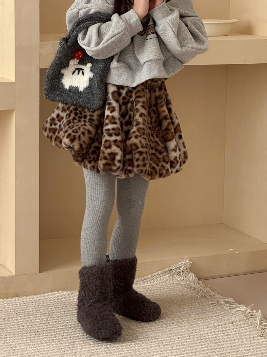 毛呢豹紋燈籠裙