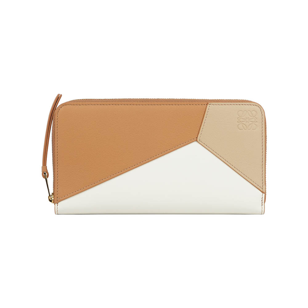 【LOEWE】Puzzle 拼圖小牛皮ㄇ形拉鍊長夾(暖沙色/紙藝白)