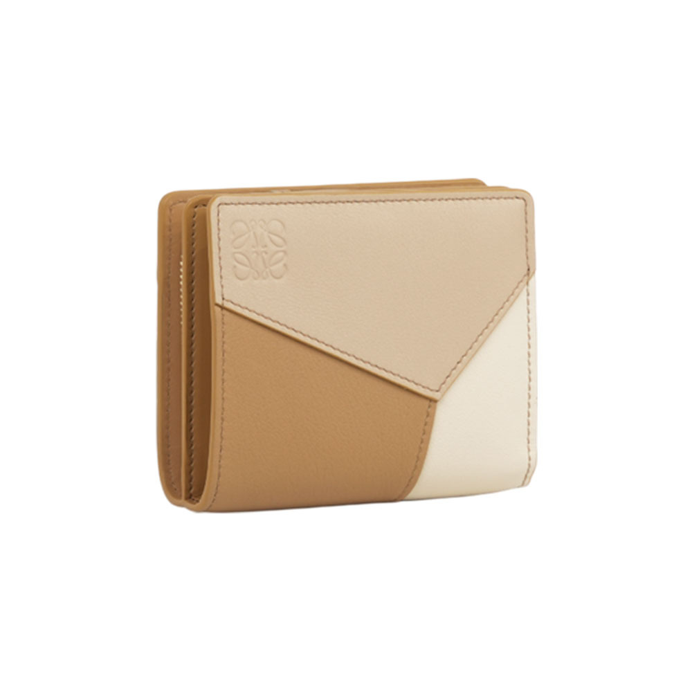 【LOEWE】Puzzle 拼圖拉鍊二折短夾(羊毛白/米灰色)