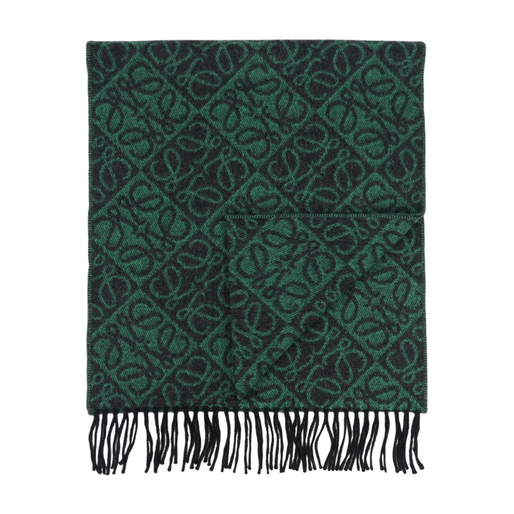 【LOEWE】Anagram 羊毛及喀什米爾雙面可用圍巾(森林綠)