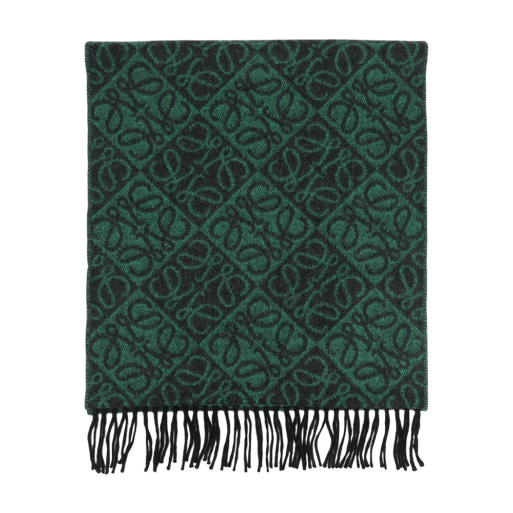 【LOEWE】Anagram 羊毛及喀什米爾雙面可用圍巾(森林綠)