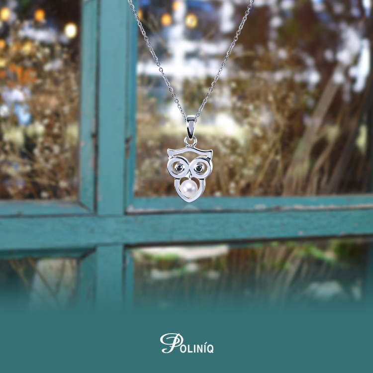 天然珍珠「貓頭鷹守護神」925純銀項墜+贈白鋼項鍊-SPP0003