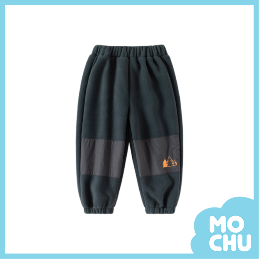 樹木搖粒絨拼接束口長褲(三色)