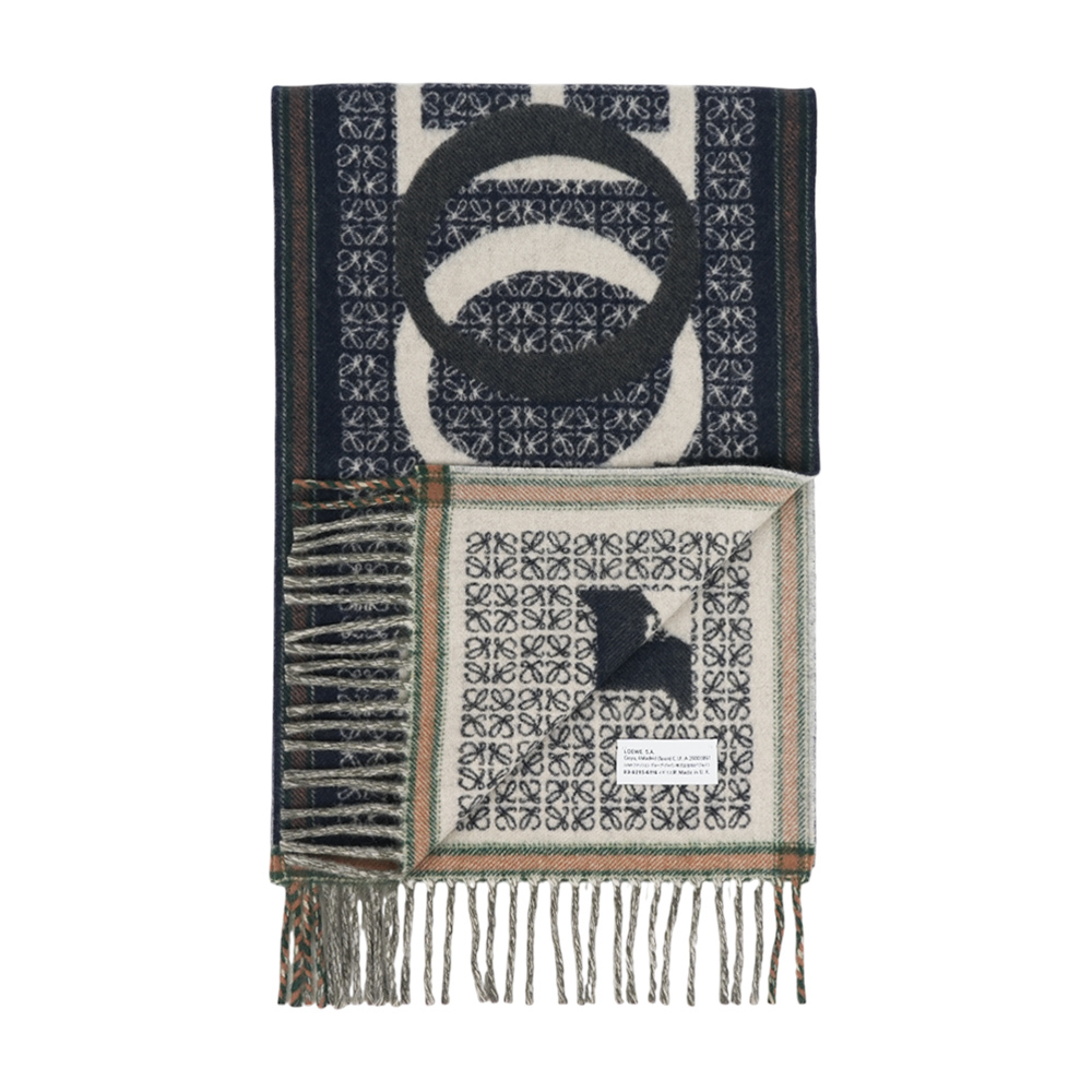 【LOEWE】Love 標誌羊毛及羊絨圍巾(海軍藍)