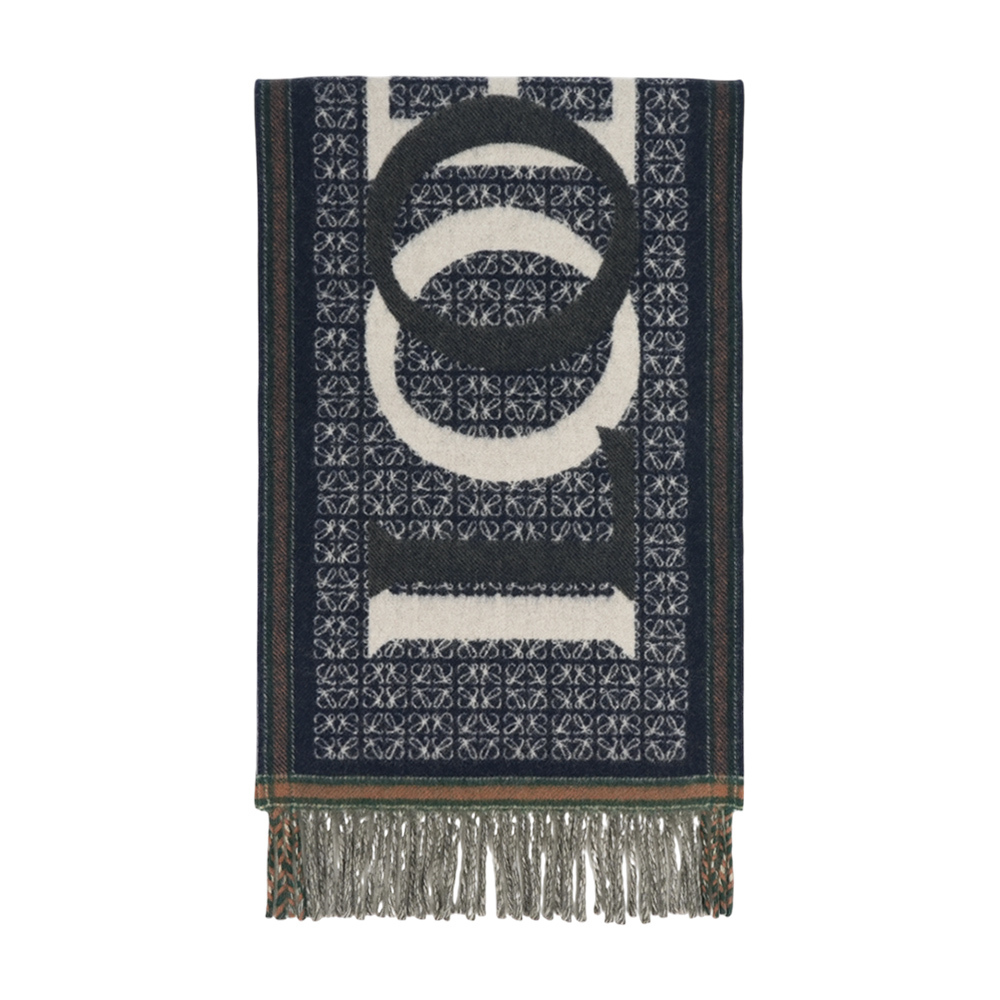 【LOEWE】Love 標誌羊毛及羊絨圍巾(海軍藍)