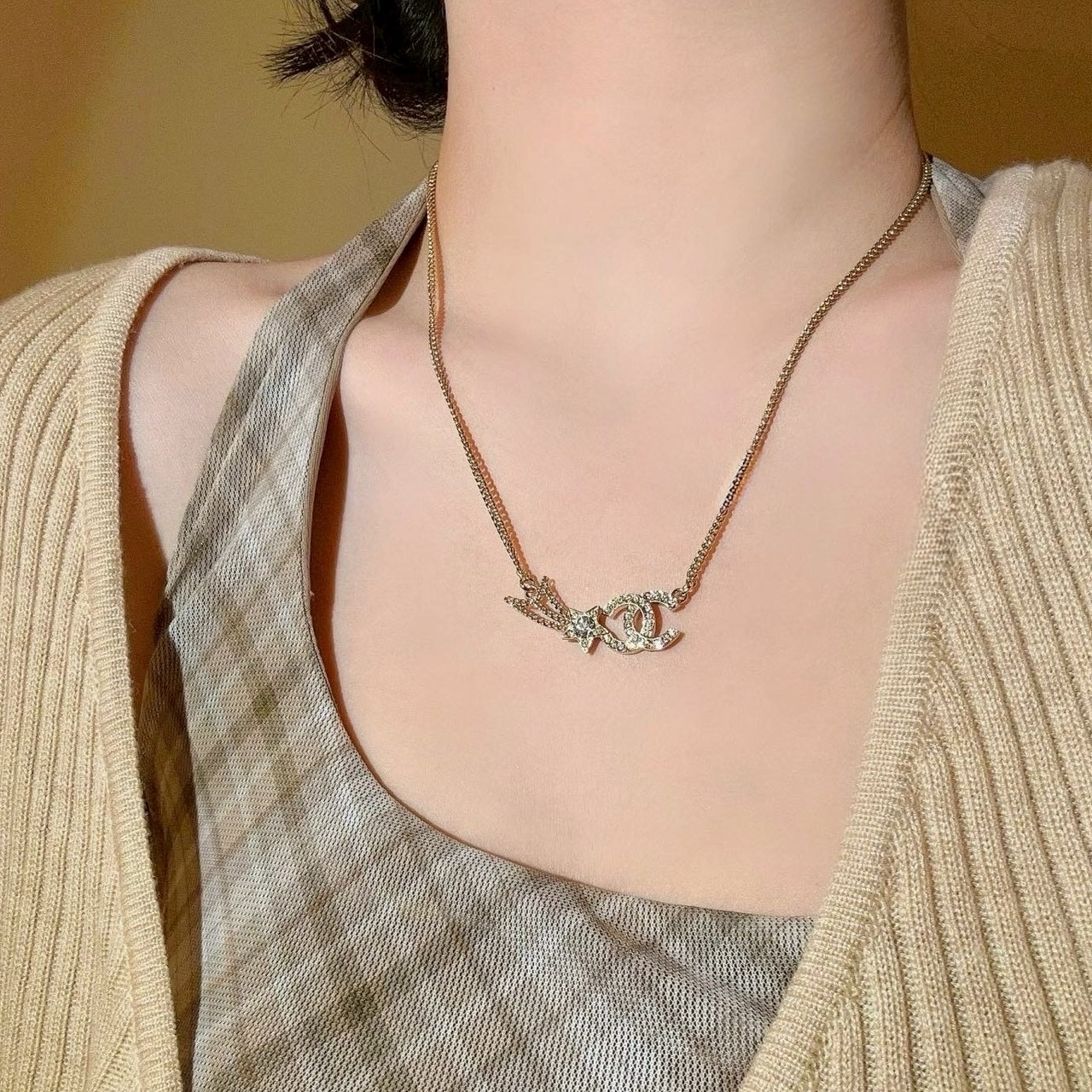 18k 香奶奶25b流星淡金鑽’高奢定製項鍊