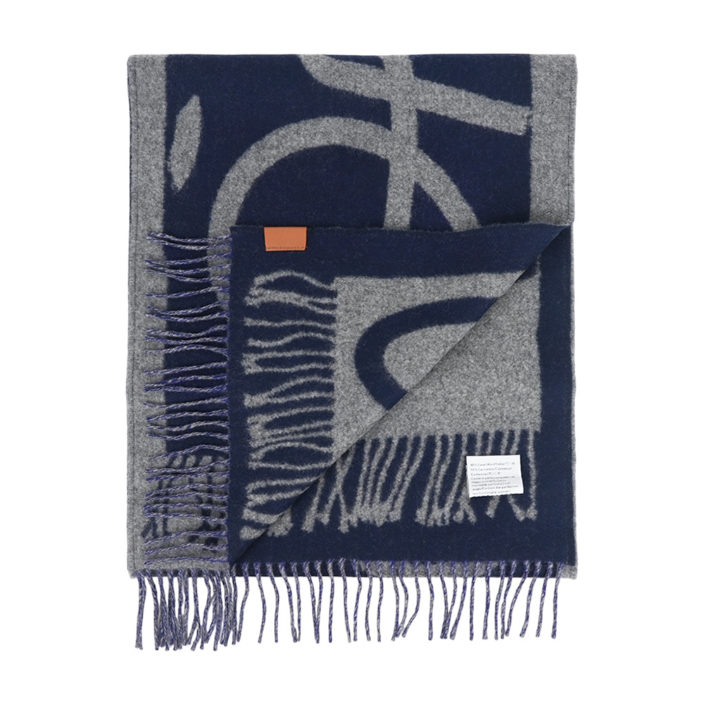 【LOEWE】Anagram 大標誌羊毛及羊絨圍巾(藍色/灰色)