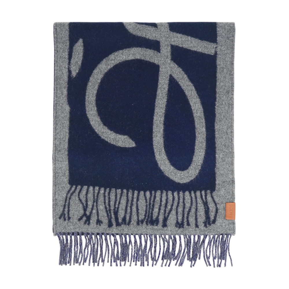 【LOEWE】Anagram 大標誌羊毛及羊絨圍巾(藍色/灰色)