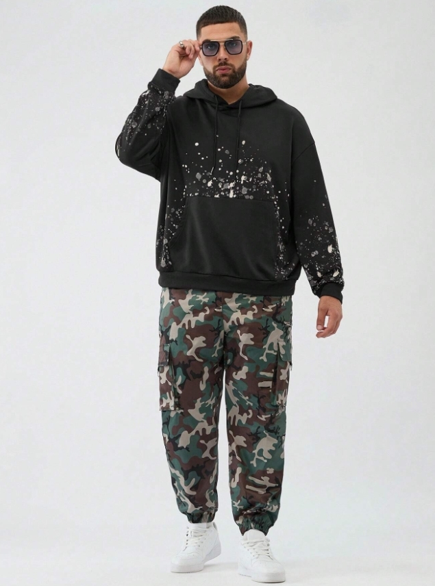 KADMAX大尺碼-男士格子潑墨迷彩連帽夾克〈KSMS2716〉