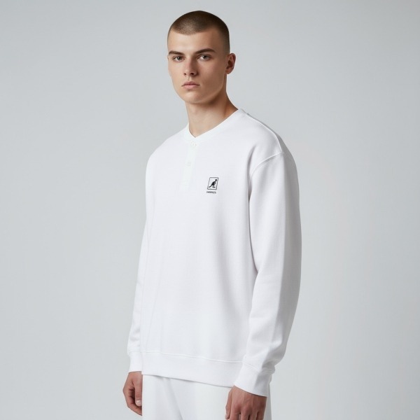 男女款 KANGOL TEE 白色 英國 袋鼠 中性 經典 亨利領 圓領 長T【6555100300】