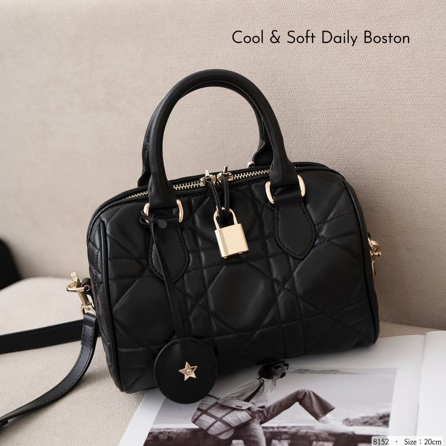 8152韓國羊皮菱格金鎖波士頓包 ▪