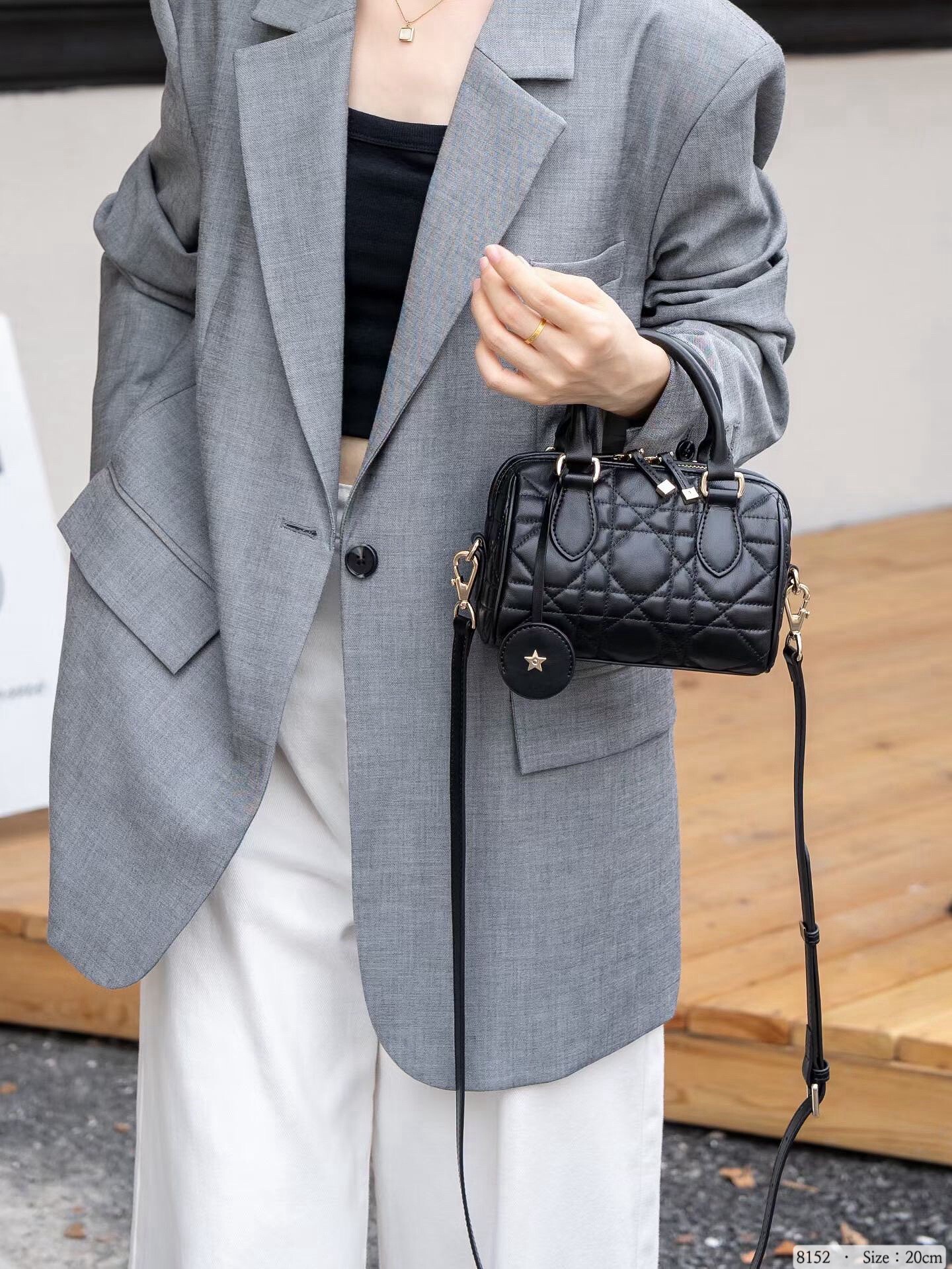 8152韓國羊皮菱格金鎖波士頓包 ▪