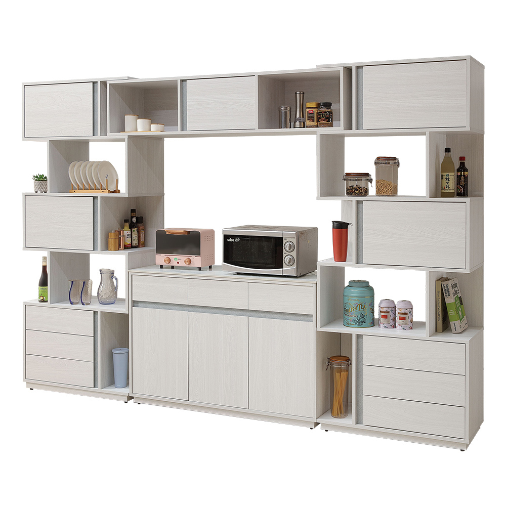 諾拉9.3尺開放式岩板收納櫃組合/展示櫃/碗盤置物櫃/餐櫃/電器櫃/玄關櫃