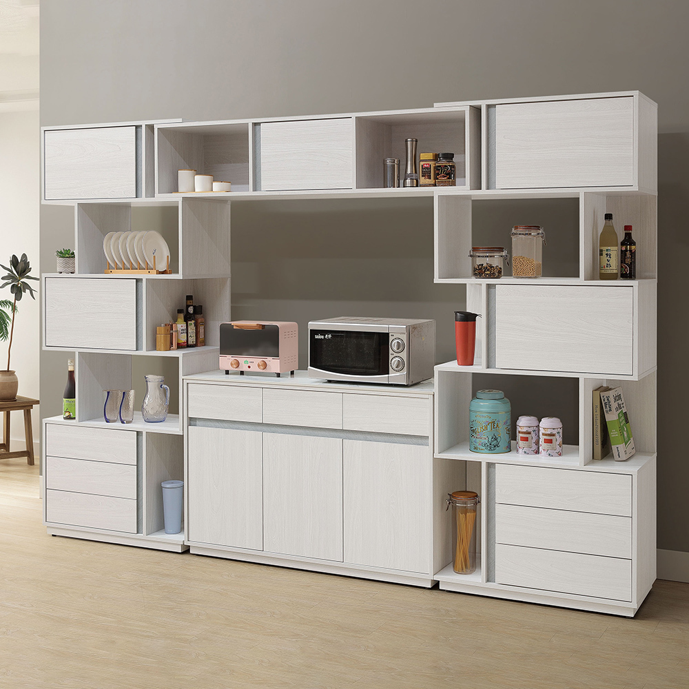 諾拉9.3尺開放式岩板收納櫃組合/展示櫃/碗盤置物櫃/餐櫃/電器櫃/玄關櫃