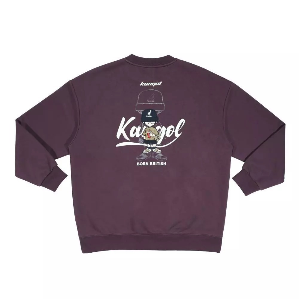 男女款 KANGOL TEE 紫色 英國 袋鼠 中性 毛帽 人物 繡花 長T 大學T【6555101192】