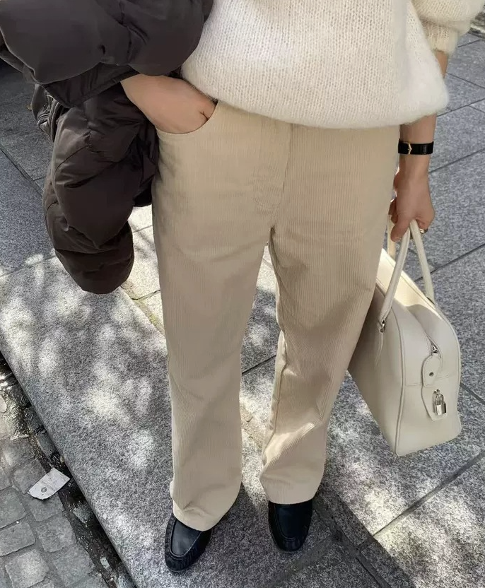ᴷᴼᴿᴱᴬ 🇰🇷Ounce奶油暖色高腰寬版燈芯絨直筒長褲