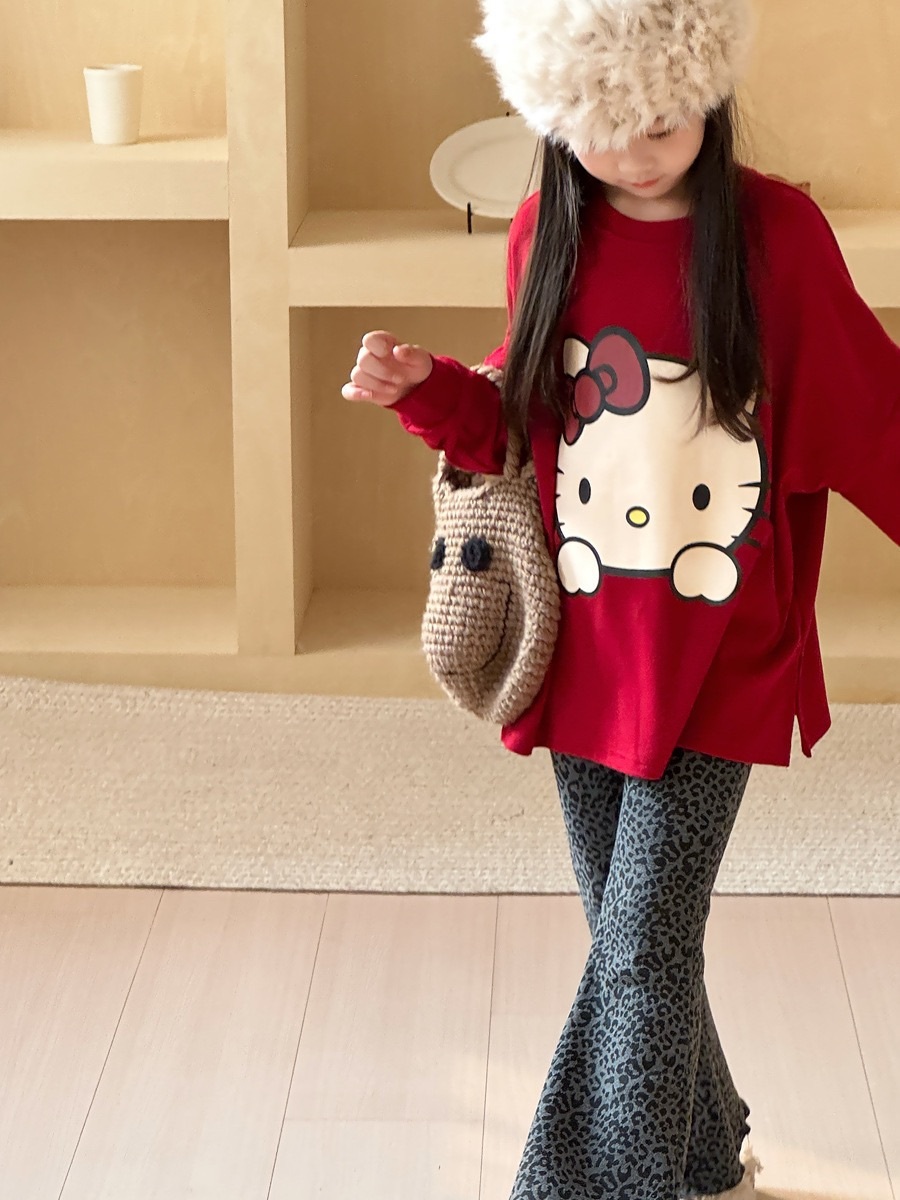 紅色貓咪德絨上衣