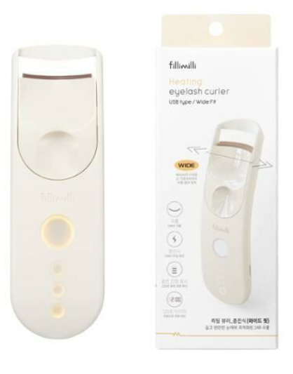 Fillimilli 3rd Generation Upgraded Curled USB Electric Eyelash Curler, includes 12 No Glue False Eyelashes and stickers.