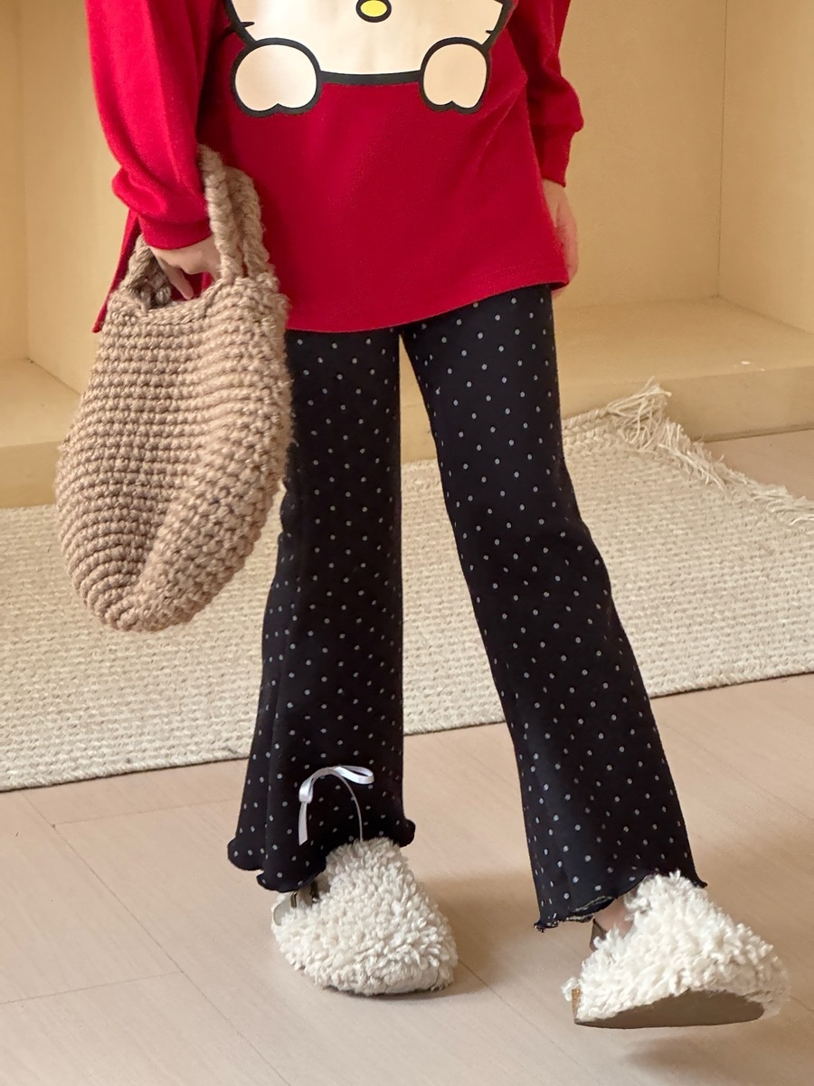 圓點加絨九分微喇叭褲