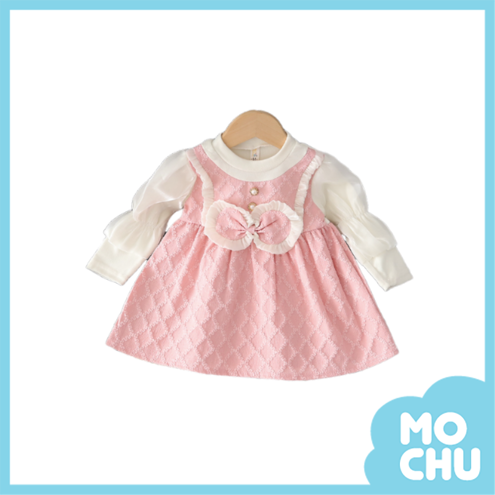 菱格花邊假兩件連身裙(二色)