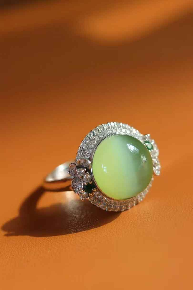 和田玉貓眼碧玉戒指,天然和田玉軟玉