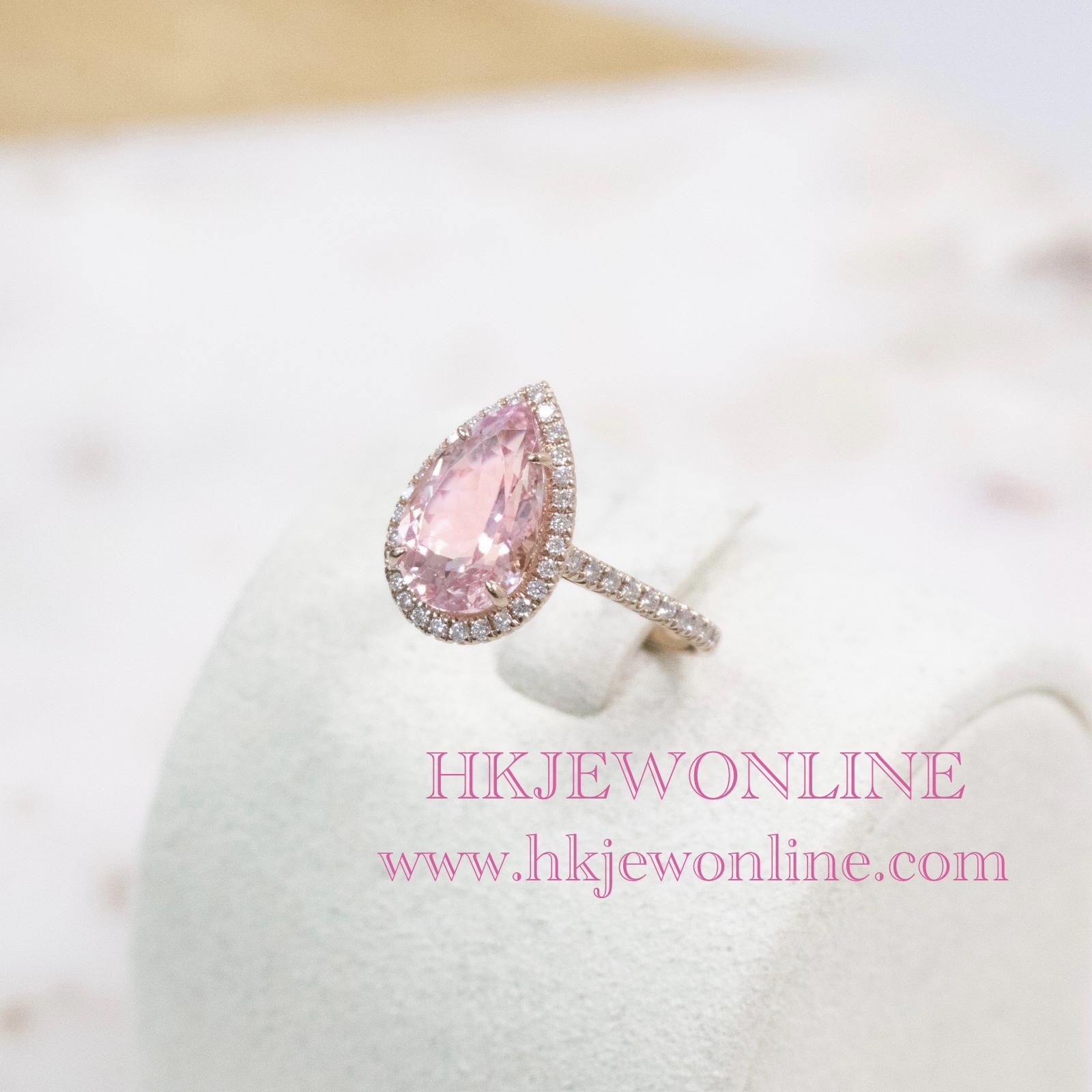 18K Rose Gold Pear Shaped Pink Morganite Diamond Ring