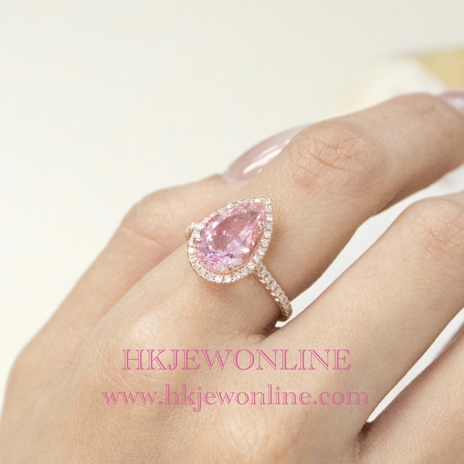 18K Rose Gold Pear Shaped Pink Morganite Diamond Ring