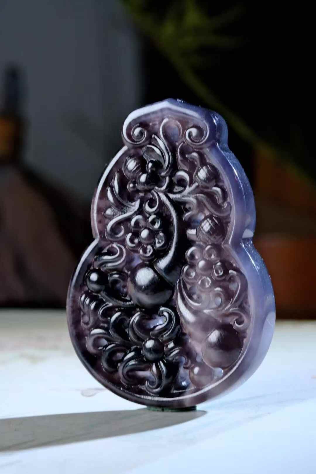 和田玉帝王紫鏤空大葫蘆,天然和田玉軟玉