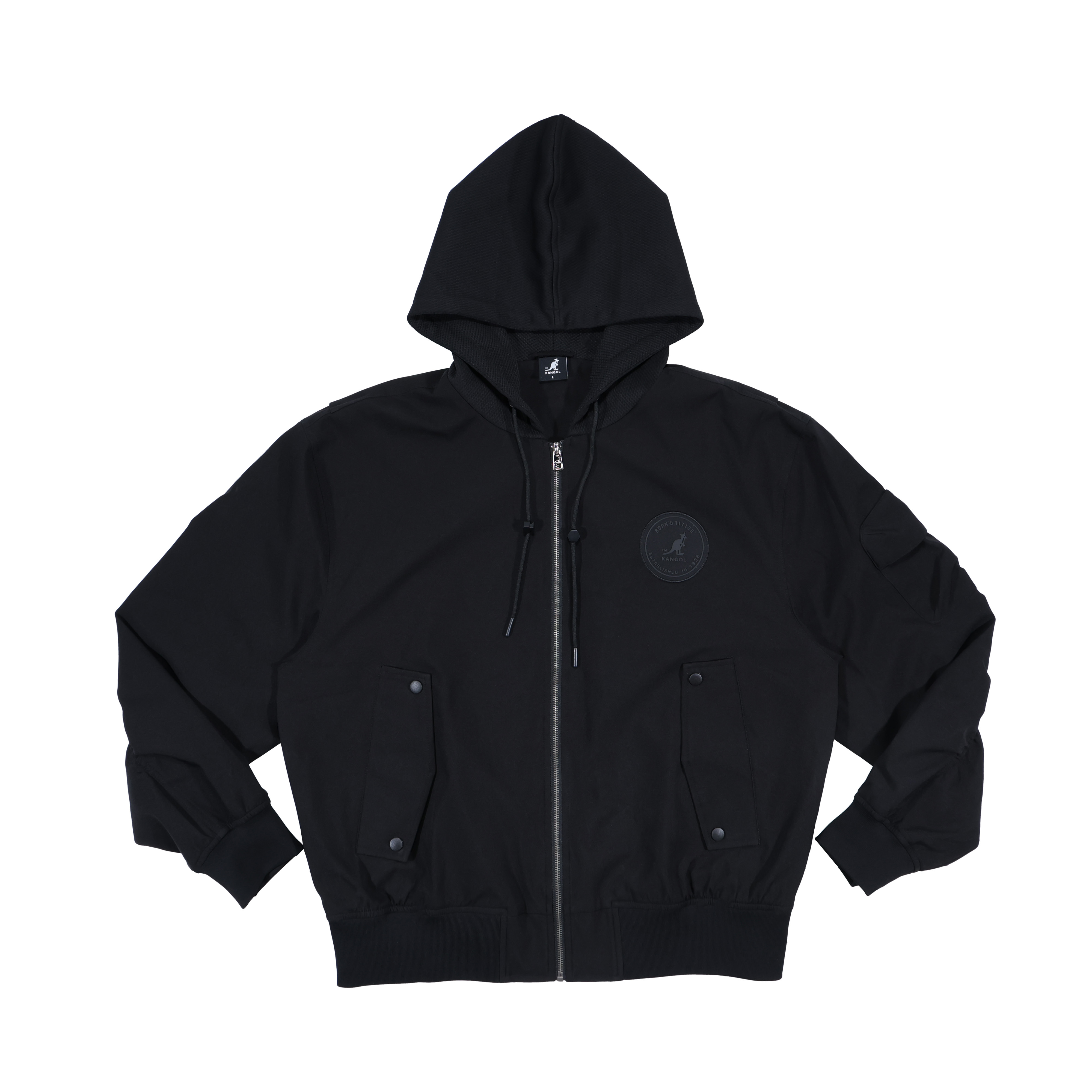 男女款 KANGOL JACKET 黑色 英國 袋鼠 中性 拼接 防風 飛行 連帽 外套【6555142120】