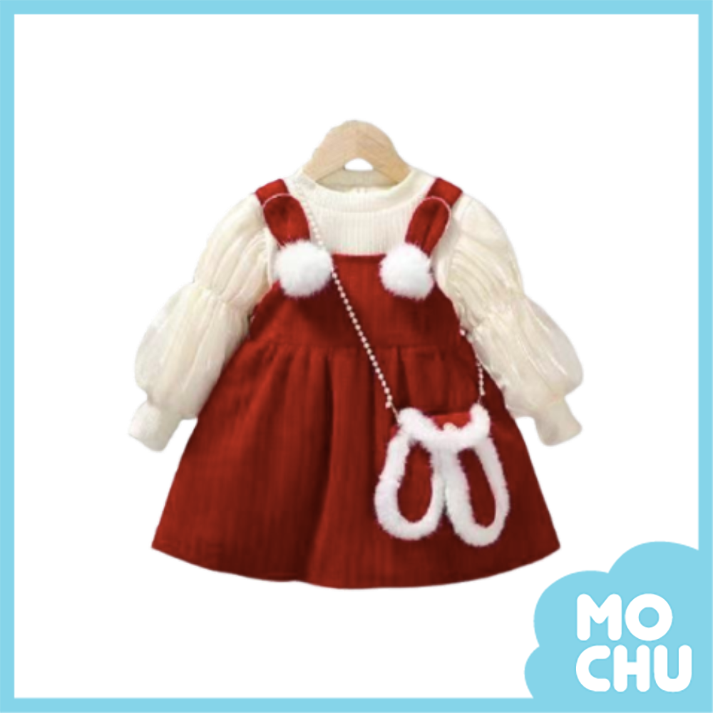 兔耳毛球吊帶裙加絨套裝