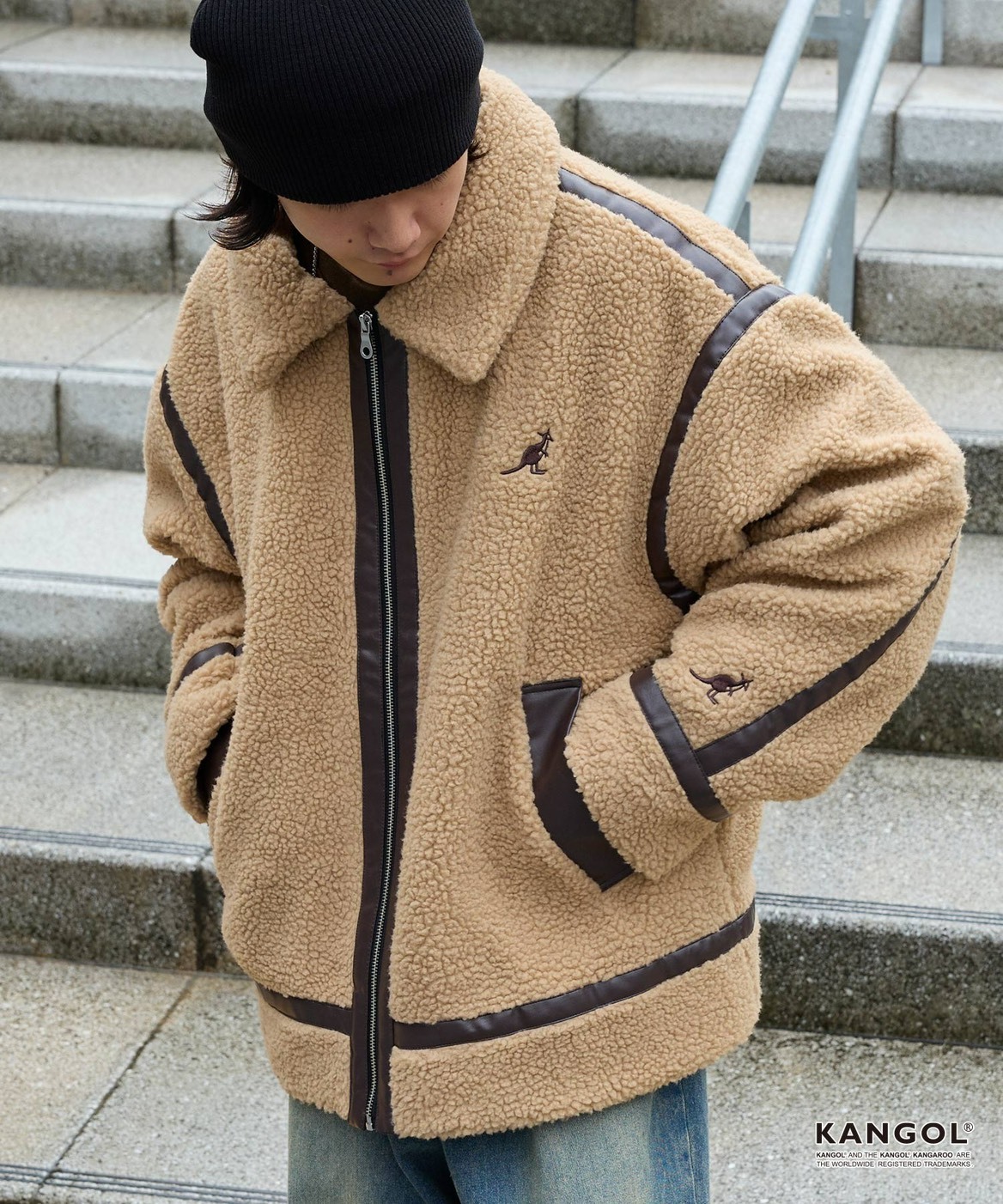 #預購 KANGOL 寬版 皮革滾邊 羊羔毛 B-3 飛行外套 四色