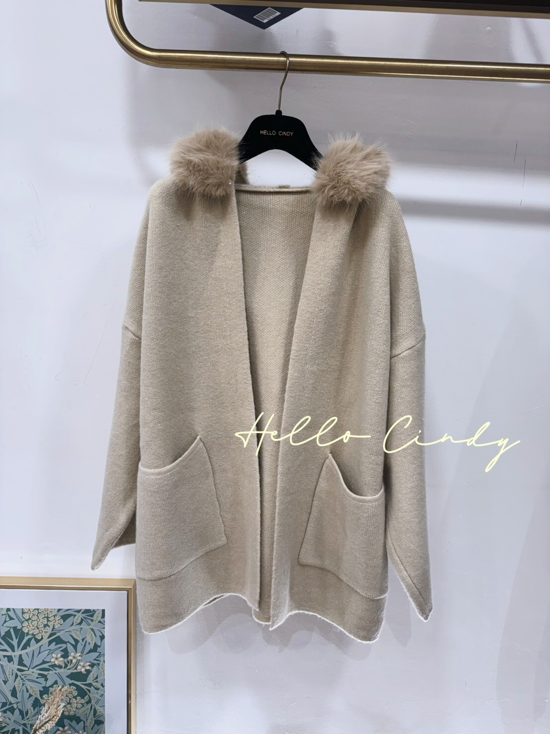 B12114 超甜美毛毛連帽針織外套