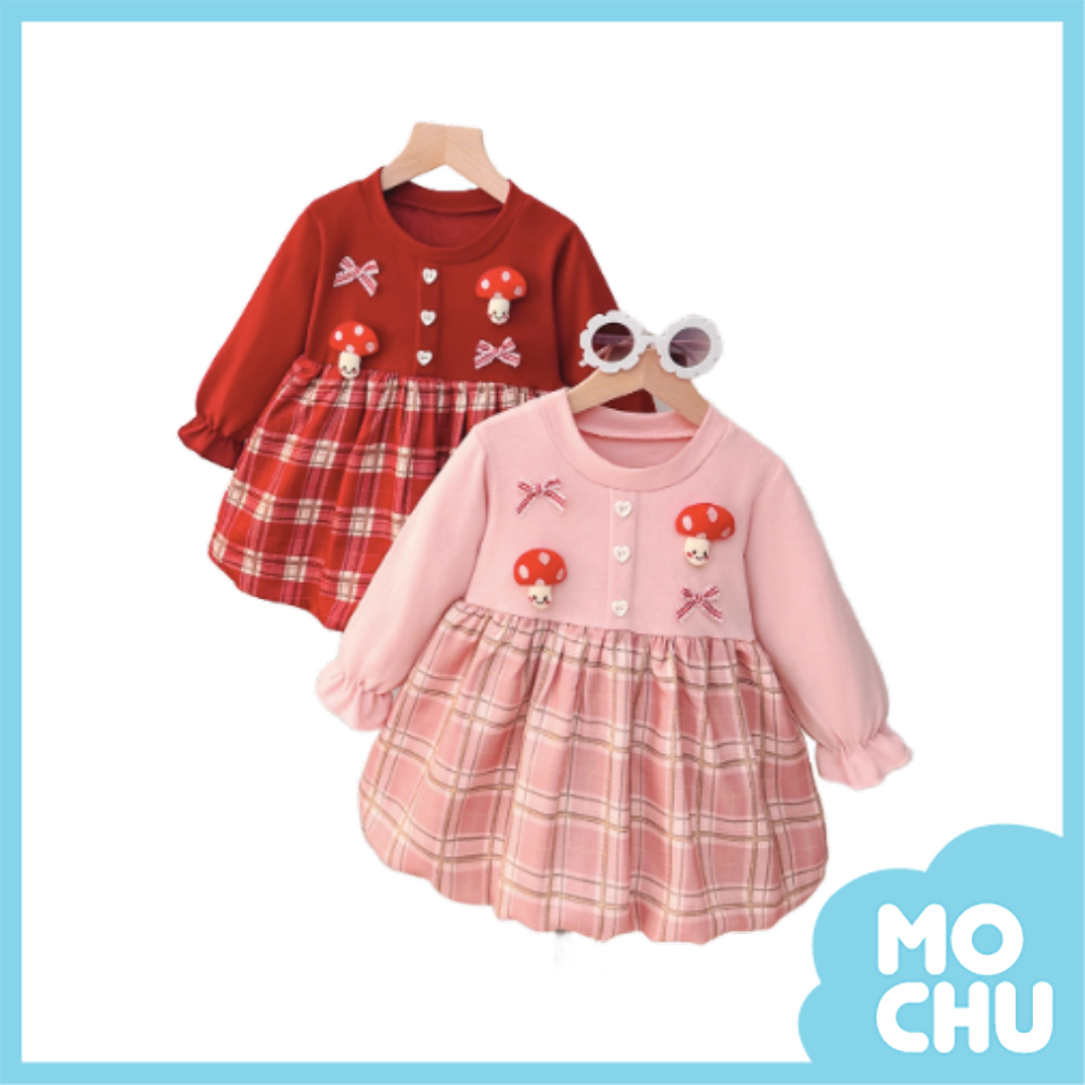 蘑菇格紋花苞連身裙(二色)